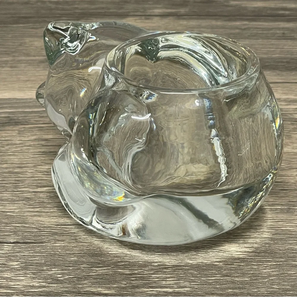 Cute Clear Glass sleeping cat Figurine cotive candle holder‎